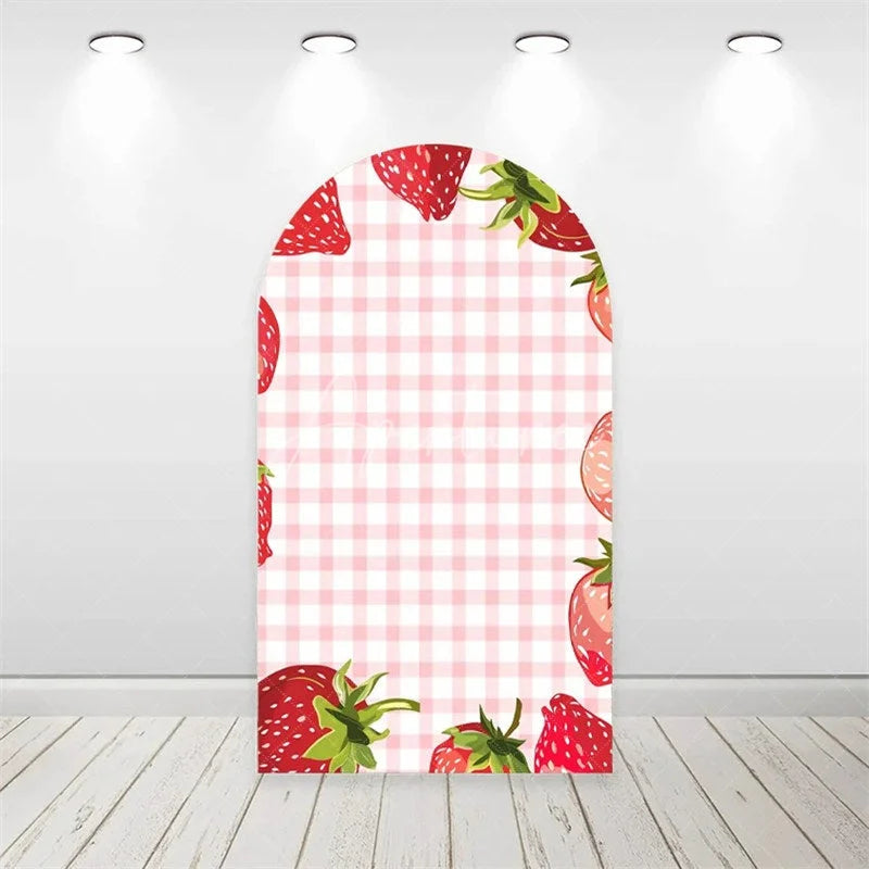 Aperturee - Aperturee Strawberry Pink Floral Backdrop Sweet First Birthday Decor for Girls Garden Party Photo Arch Background