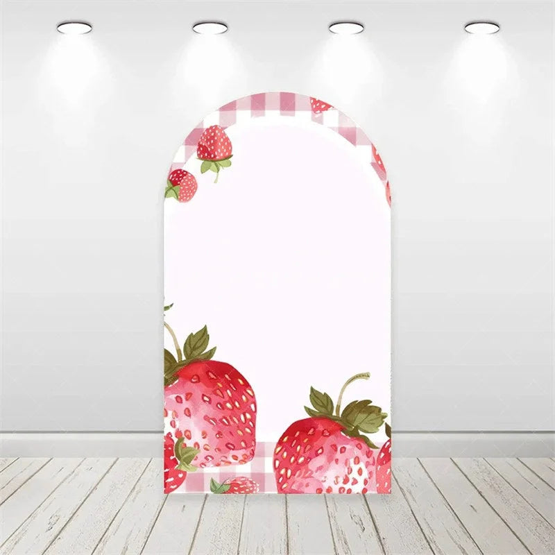 Aperturee - Aperturee Strawberry Pink Floral Backdrop Sweet First Birthday Decor for Girls Garden Party Photo Arch Background