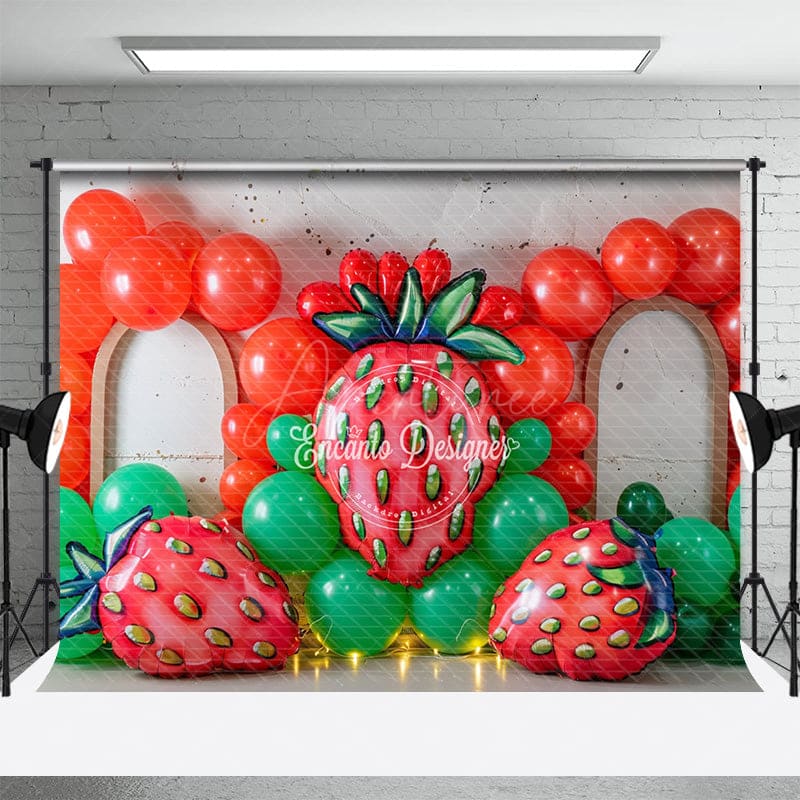 Aperturee - Aperturee Strawberry With Balloon Sweet Cake Smash Backdrop