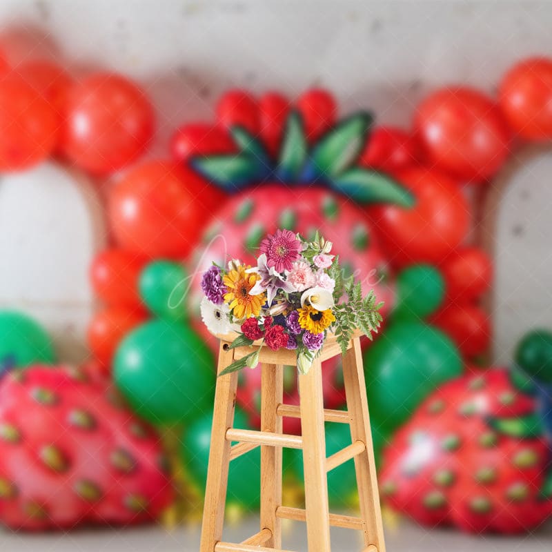 Aperturee - Aperturee Strawberry With Balloon Sweet Cake Smash Backdrop