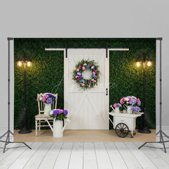 Aperturee - Aperturee Street Lamp Greenery Wall White Door Photo Backdrop