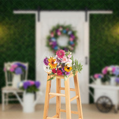 Aperturee - Aperturee Street Lamp Greenery Wall White Door Photo Backdrop