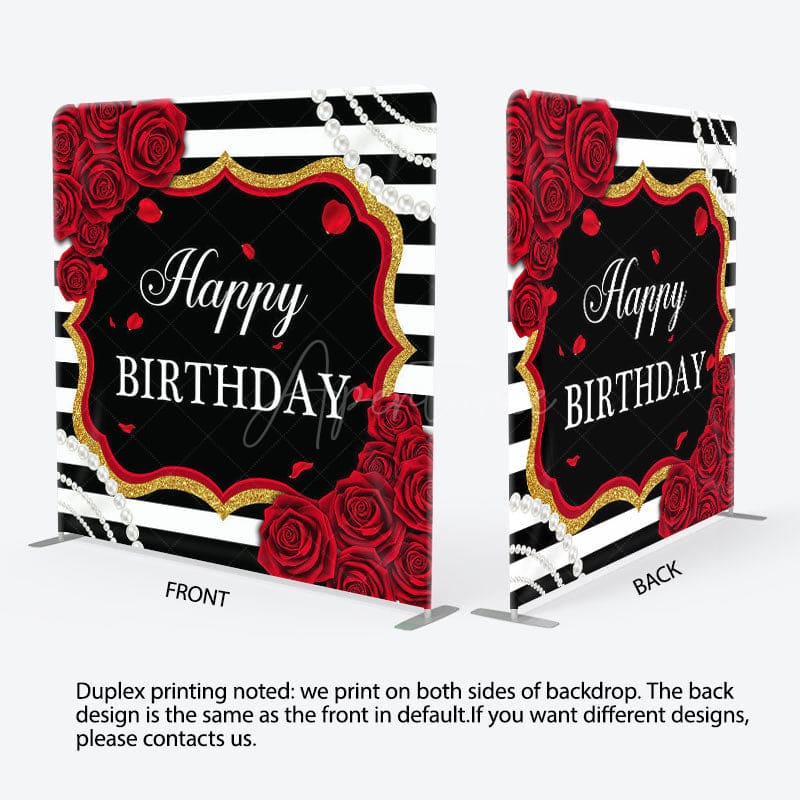 Aperturee - Aperturee Stripe And Rose Fabric Backdrop Cover for Birthday