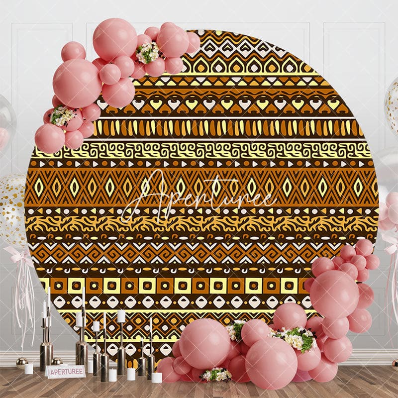 Aperturee - Aperturee Stripe Brown Yellow Print Round Ethiopian Backdrop
