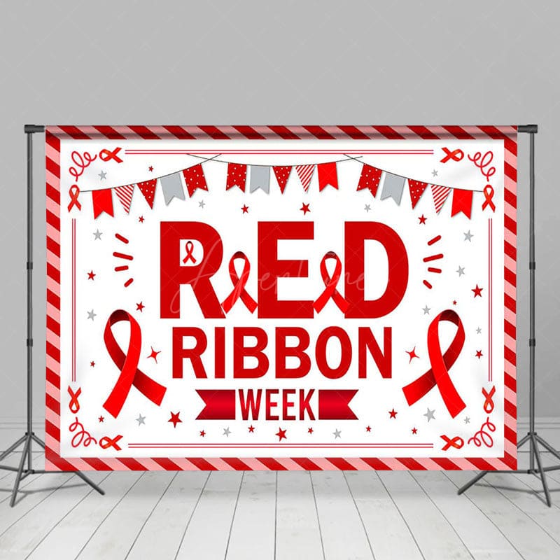 Aperturee - Aperturee Stripe Flags National Red Ribbon Week Party Backdrop