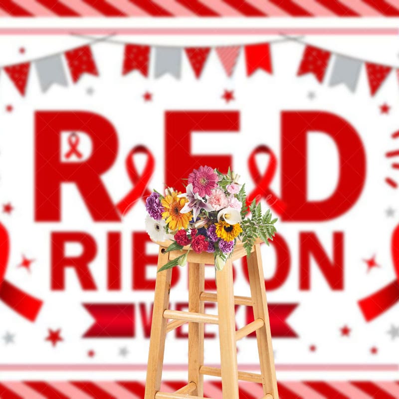 Aperturee - Aperturee Stripe Flags National Red Ribbon Week Party Backdrop