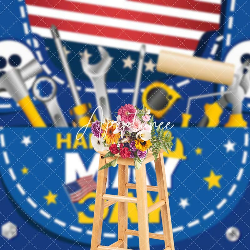 Aperturee - Aperturee Stripe Usa Flag Tool Overalls Happy May Day Backdrop