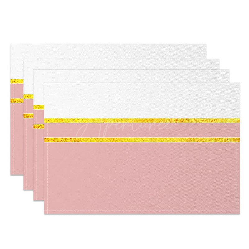 Aperturee - Aperturee Stripe White Pink Gold Glitter Set Of 4 Placemats