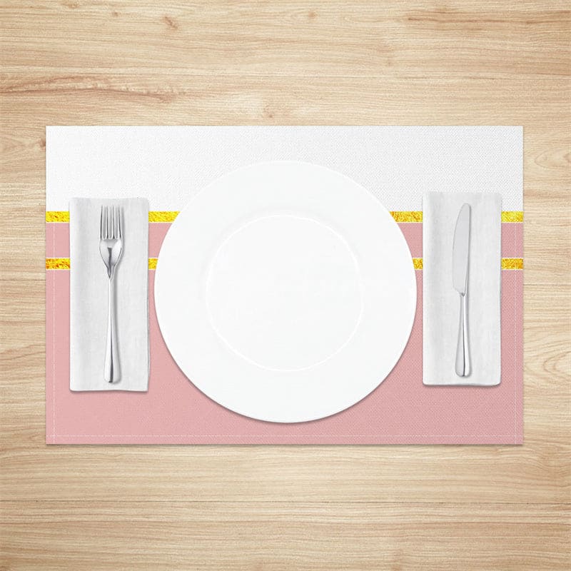 Aperturee - Aperturee Stripe White Pink Gold Glitter Set Of 4 Placemats
