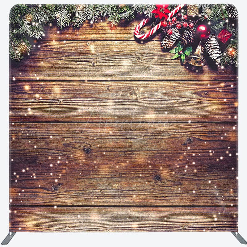 Aperturee - Aperturee Stripe Wood Glitter Christmas Tension Fabric Backdrop