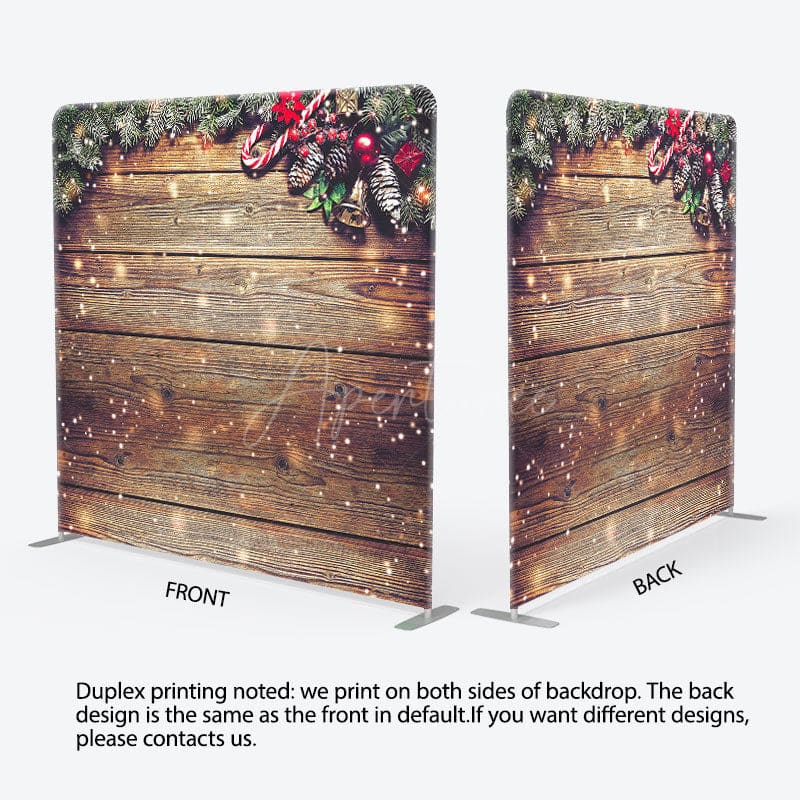 Aperturee - Aperturee Stripe Wood Glitter Christmas Tension Fabric Backdrop