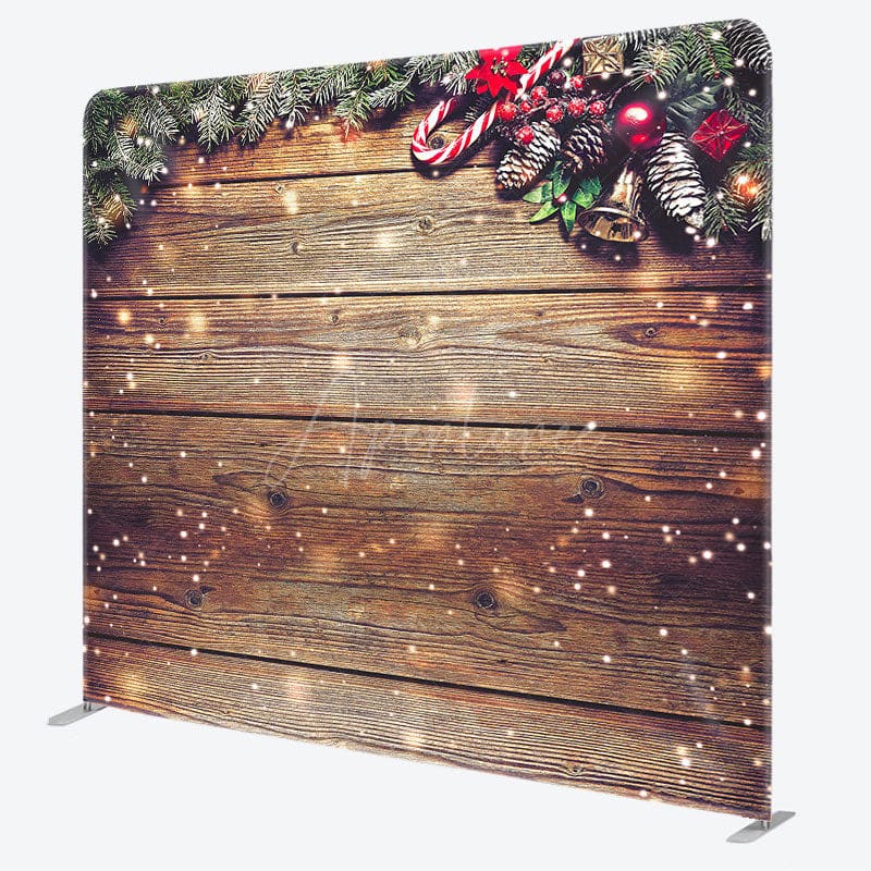 Aperturee - Aperturee Stripe Wood Glitter Christmas Tension Fabric Backdrop