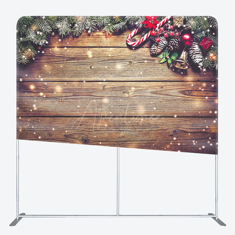 Aperturee - Aperturee Stripe Wood Glitter Christmas Tension Fabric Backdrop
