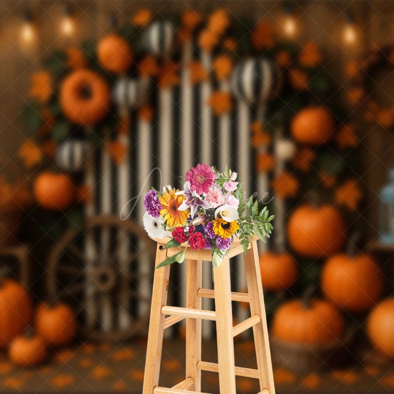 Aperturee - Aperturee Stripes Meets Pumpkins Sweet Cake Smash Backdrop