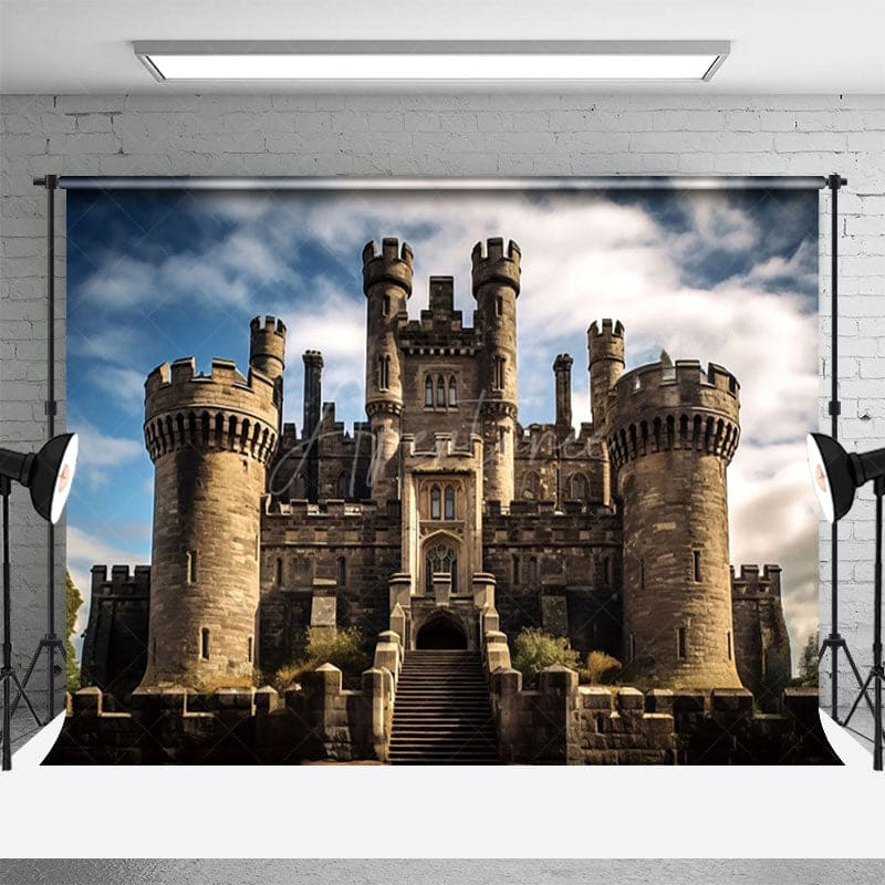 Aperturee - Aperturee Sturdy Stone Castle Cloudy Sky Photography Backdrop