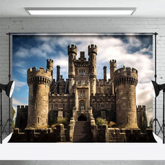 Aperturee - Aperturee Sturdy Stone Castle Cloudy Sky Photography Backdrop