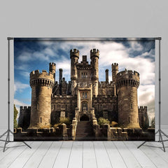 Aperturee - Aperturee Sturdy Stone Castle Cloudy Sky Photography Backdrop