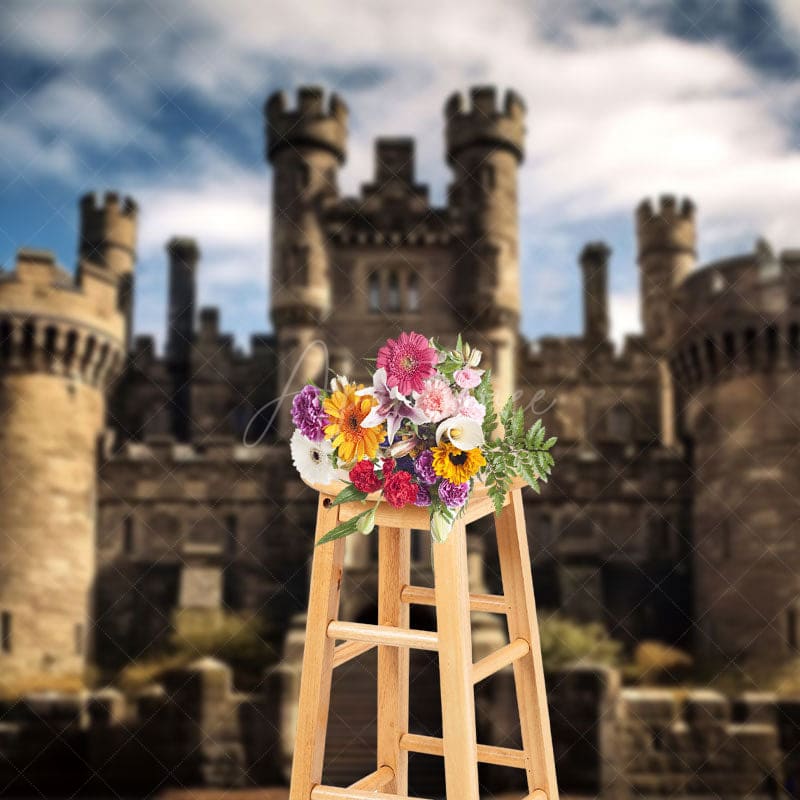 Aperturee - Aperturee Sturdy Stone Castle Cloudy Sky Photography Backdrop