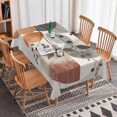 Aperturee - Aperturee Stylish Abstract Circles and Tree Branches Rectangle Tablecloth Modern Grey Brown Dining Table Decor