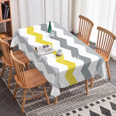 Aperturee - Aperturee Stylish Yellow Wavy Lines Tablecloth For Home Decor