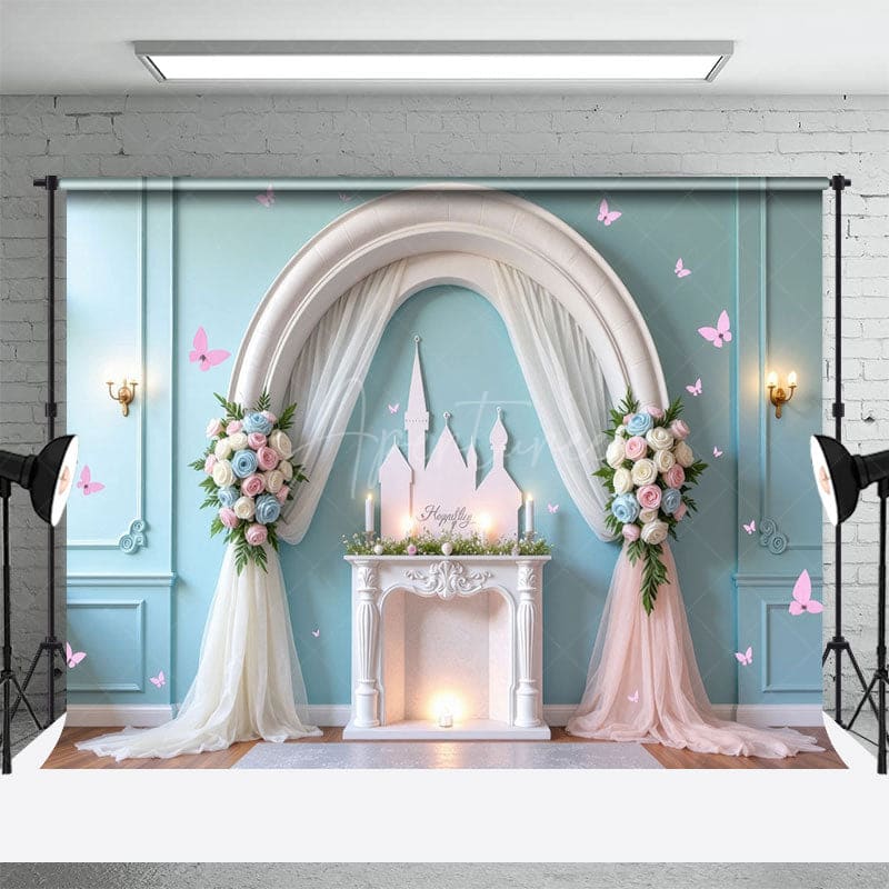 Aperturee - Aperturee Subtle White Arch Floral Wedding Castle Backdrop