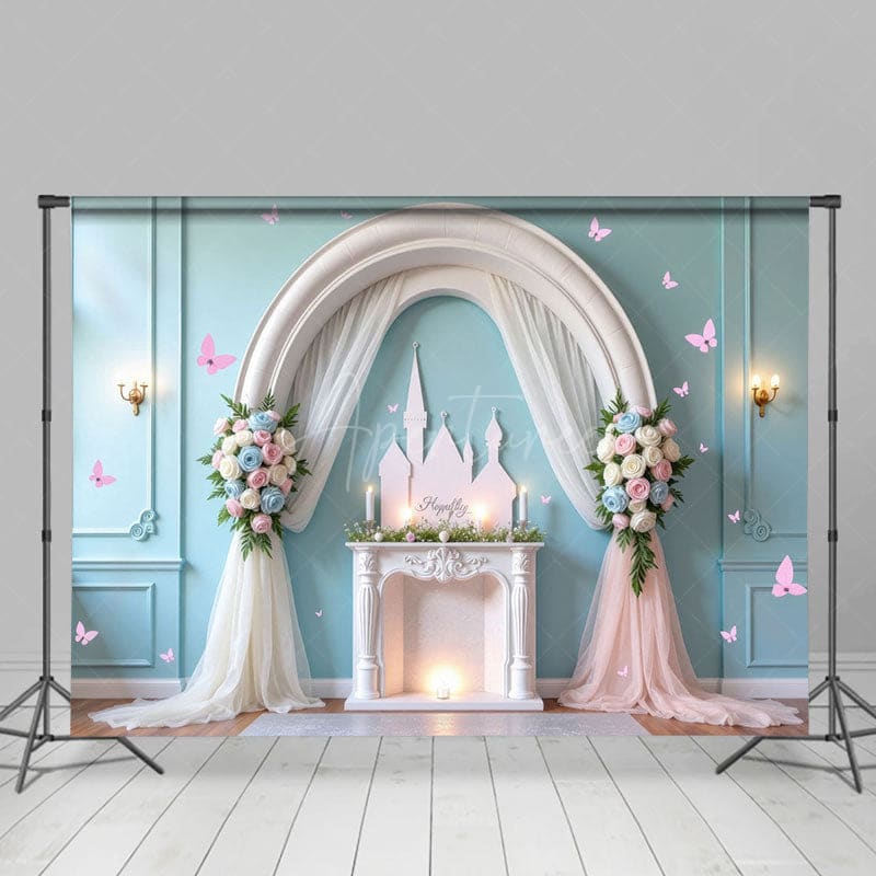Aperturee - Aperturee Subtle White Arch Floral Wedding Castle Backdrop