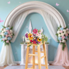Aperturee - Aperturee Subtle White Arch Floral Wedding Castle Backdrop