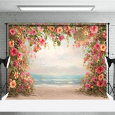 Aperturee - Aperturee Summer Beach Backdrop Tropical Hibiscus Floral Frame Hawaiian Luau Party Photography Background