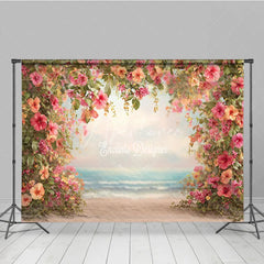Aperturee - Aperturee Summer Beach Backdrop Tropical Hibiscus Floral Frame Hawaiian Luau Party Photography Background