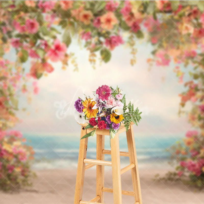 Aperturee - Aperturee Summer Beach Backdrop Tropical Hibiscus Floral Frame Hawaiian Luau Party Photography Background