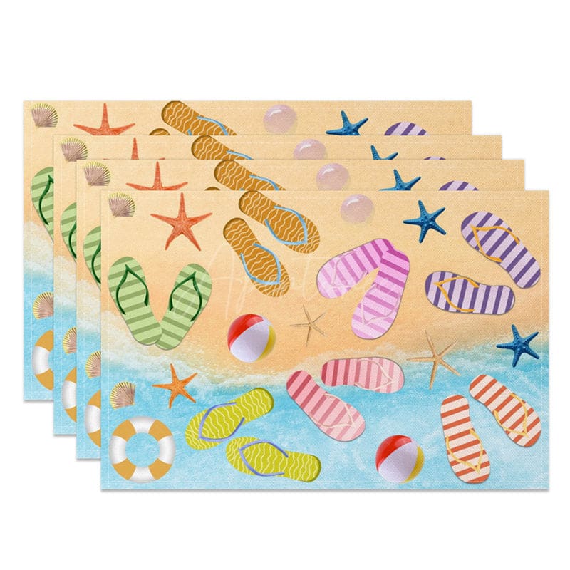 Aperturee - Aperturee Summer Beach Flip Flops Holiday Set of 4 Placemats