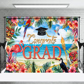 Aperturee - Aperturee Summer Beach Floral Flamingo Congrats Grad Backdrop