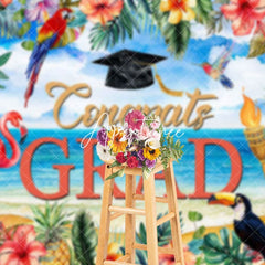 Aperturee - Aperturee Summer Beach Floral Flamingo Congrats Grad Backdrop