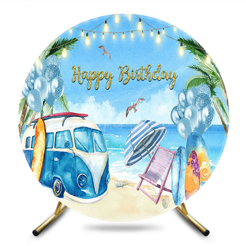Aperturee - Aperturee Summer Beach Holiday Circle Happy Birthday Backdrop