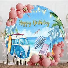 Aperturee - Aperturee Summer Beach Holiday Circle Happy Birthday Backdrop