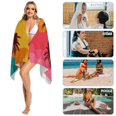 Aperturee - Aperturee Summer Beach Palm Trees Custom Name Beach Towel