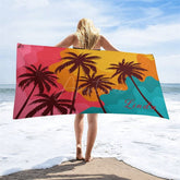 Aperturee - Aperturee Summer Beach Palm Trees Custom Name Beach Towel