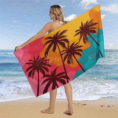 Aperturee - Aperturee Summer Beach Palm Trees Custom Name Beach Towel