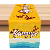 Aperturee - Aperturee Summer Beach Table Runner with Tropical Coconut Trees for Coastal and Hawaiian Luau Party Decor
