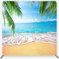 Aperturee - Aperturee Summer Beach Tension Fabric Backdrop Tropical Palm Trees Ocean Photography Background