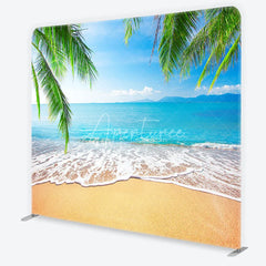 Aperturee - Aperturee Summer Beach Tension Fabric Backdrop Tropical Palm Trees Ocean Photography Background