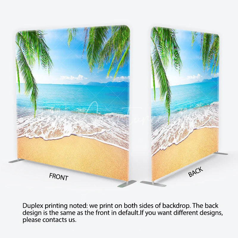 Aperturee - Aperturee Summer Beach Tension Fabric Backdrop Tropical Palm Trees Ocean Photography Background