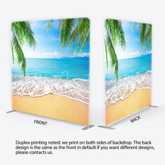 Aperturee - Aperturee Summer Beach Tension Fabric Backdrop Tropical Palm Trees Ocean Photography Background