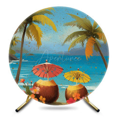 Aperturee - Aperturee Summer Beach Trees Coconut Umbrella Round Backdrop