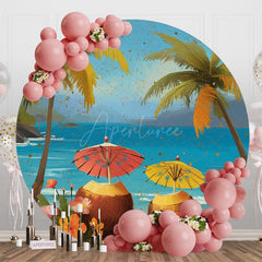 Aperturee - Aperturee Summer Beach Trees Coconut Umbrella Round Backdrop