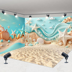 Aperturee - Aperturee Summer Blue Sandy Beach Cake Smash Room Set Backdrop