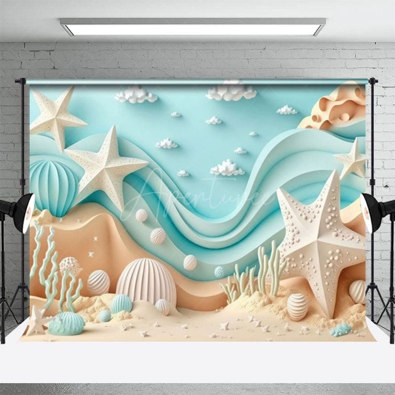 Aperturee - Aperturee Summer Blue Sandy Beach Cake Smash Room Set Backdrop