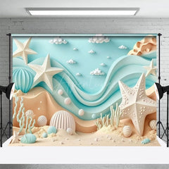 Aperturee - Aperturee Summer Blue Sandy Beach Cake Smash Room Set Backdrop