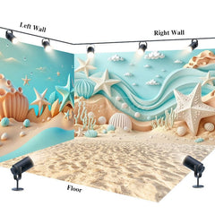 Aperturee - Aperturee Summer Blue Sandy Beach Cake Smash Room Set Backdrop