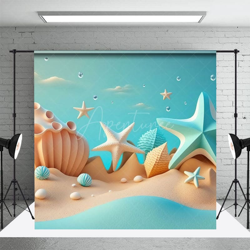 Aperturee - Aperturee Summer Blue Sandy Beach Cake Smash Room Set Backdrop